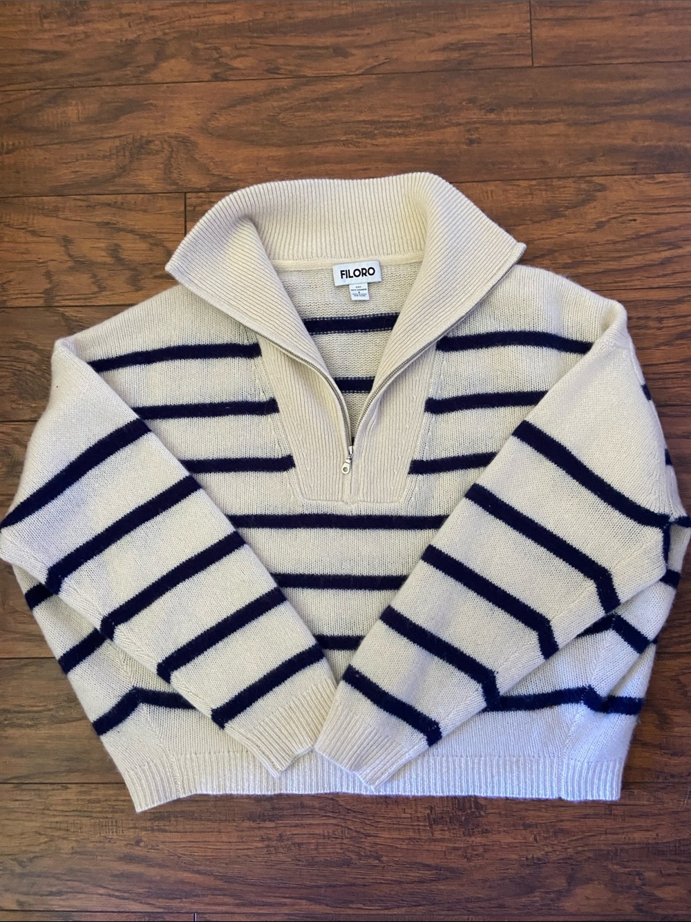 Filoro 2 ply 100% Cashmere 1/2 zip Striped Sweater Pullover S